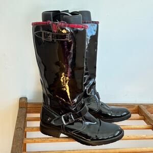 VTG Sporto boots Pauline 9us Black Buckle Patent Leather Waterproof 60's  Style